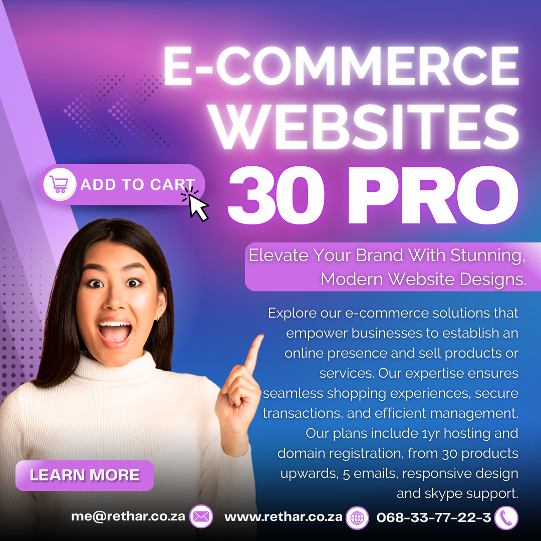 Rethar Osman Abdullah, a certified web developer and designer offering web design, web development, e-commerce solutions, graphic design, logo creation, and WhatsApp order forms. Holds certifications in Full-Stack Development, APIs, Back-End & Front-End Development, Django Web Framework, Python Specialization (University of Michigan), WordPress Masterclass, Divi, and Elementor. Skilled in HTML, CSS, JavaScript, Python, SQL, and version control tools like Git and GitHub. Contact: me@rethar.co.za | 068 337 7223 | Founder NeptuneLabs Digital Media